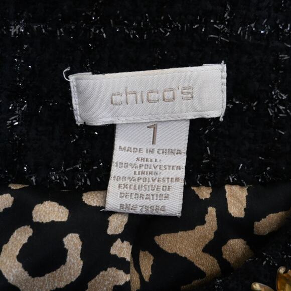 Chico's Womens M Chico's 1 Ani-Glam Shimmer Tweed Longline Blazer Jacket - Picture 10 of 11
